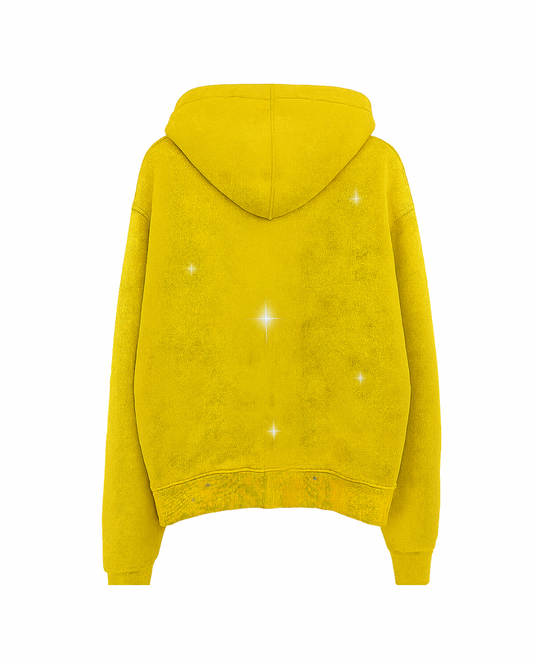 Valeur “Logo” Hoodie in yellow cotton fleece, minimal design – Fall ’25 Capsule.