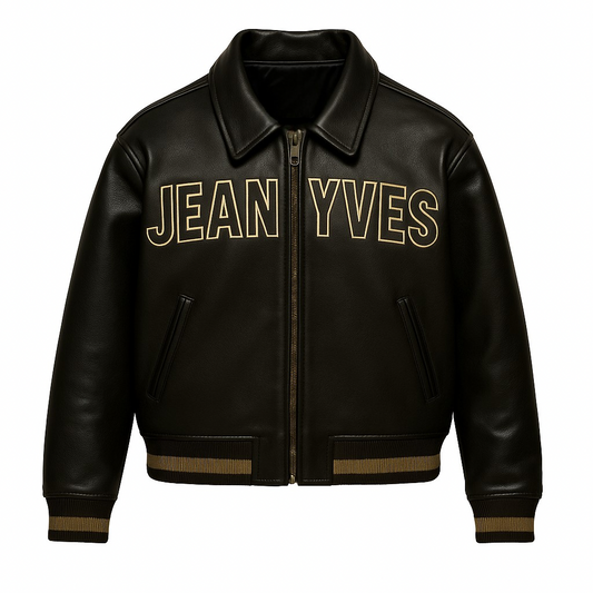 Valeur USA Heritage Leather Jacket with “Jean Yves” embroidery on premium black lambskin – Fall ’25 Capsule.